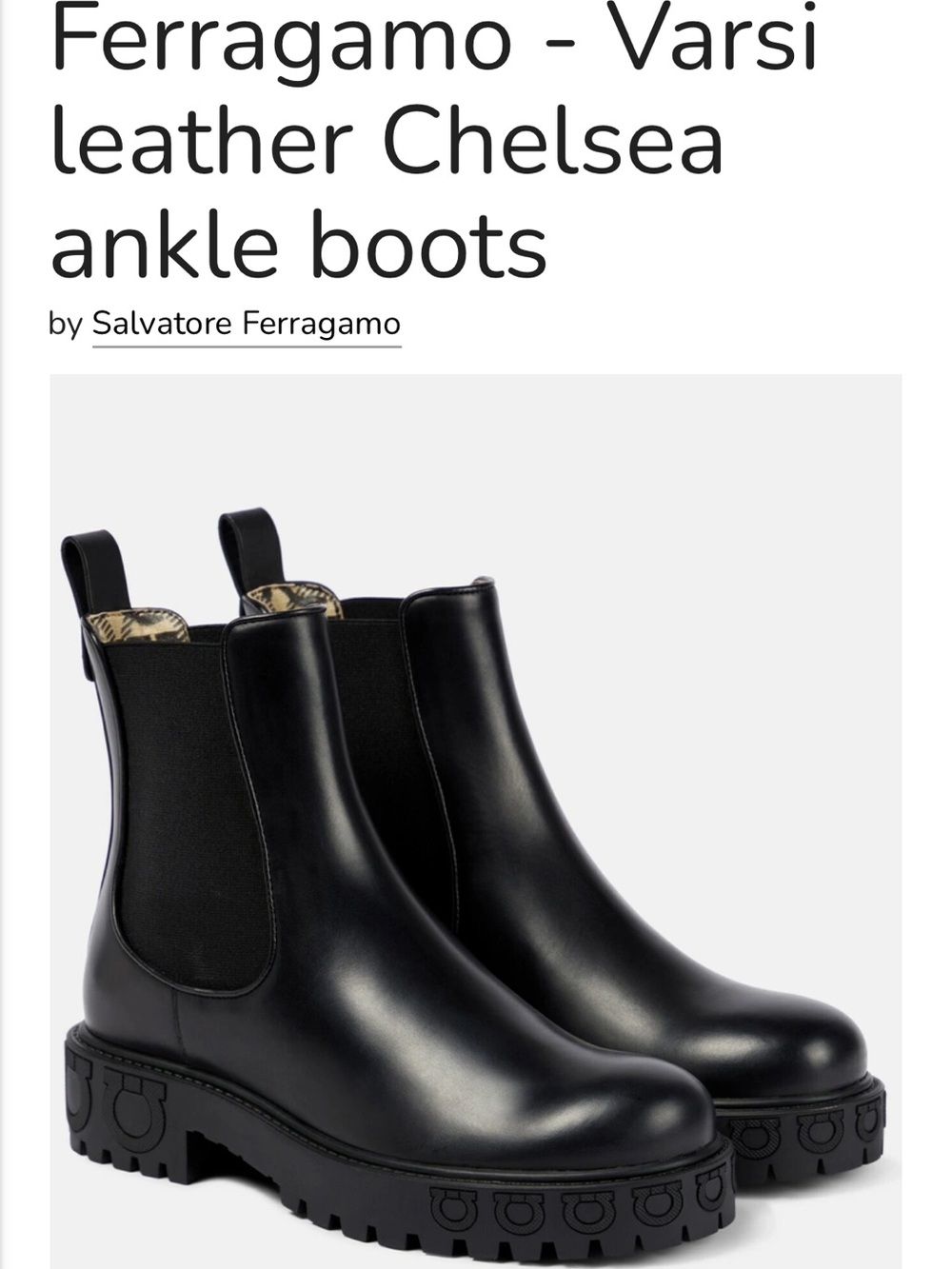 Salvatore Ferragamo Black Leather Lug-Sole Chelsea Boot
